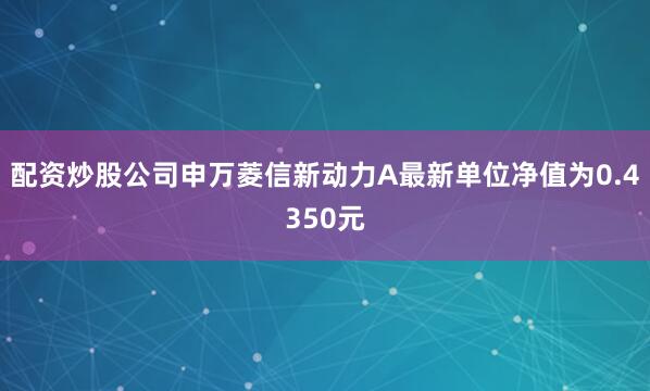 配资炒股公司申万菱信新动力A最新单位净值为0.4350元